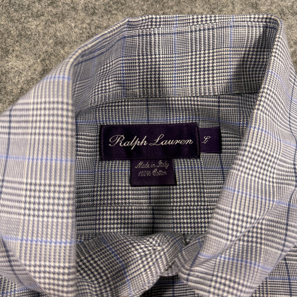 Ralph Lauren Purple‎ Label Dress Shirt Mens Large Blue Plaid Button Down Italy - Picture 3 of 12